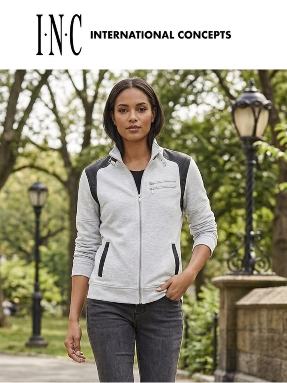 INC International Concepts Gray and Black Zip-Front Jacket